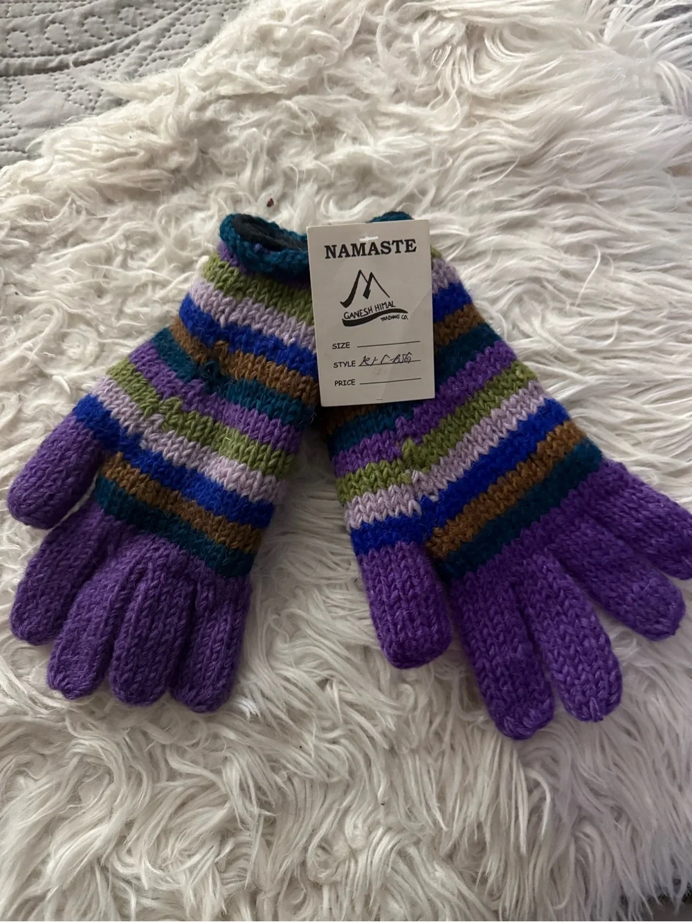 NWT Ganesh Himal Trading Purple Striped Gloves